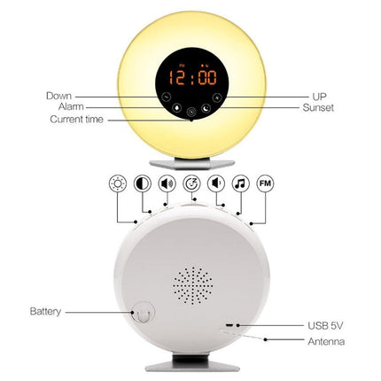 Multi-function Led Touch Intelligent Wake-up Light Alarm Clock with FM Radio, USB