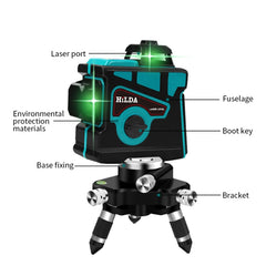 Hilda LS055 Laser Level 12 Lines 3D Self-leveling 360 Cross Horizontal Vertical Level Green Beam