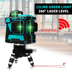 Hilda LS055 Laser Level 12 Lines 3D Self-leveling 360 Cross Horizontal Vertical Level Green Beam