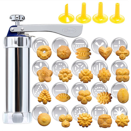 Multifunctional  Household Cookie Biscuit Machine Tool Mold Decorating Mounted DIY Baking with 20 Moulds & 4 Nozzles, Multi-function silver