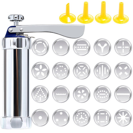 Multifunctional  Household Cookie Biscuit Machine Tool Mold Decorating Mounted DIY Baking with 20 Moulds & 4 Nozzles, Multi-function silver