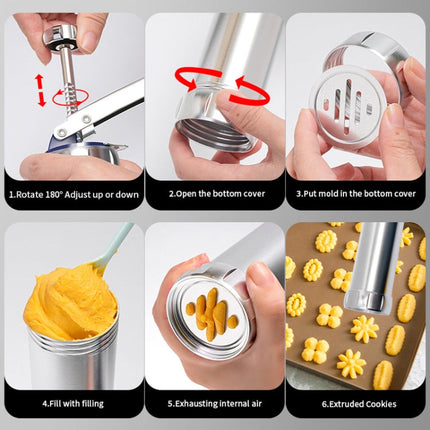 Multifunctional  Household Cookie Biscuit Machine Tool Mold Decorating Mounted DIY Baking with 20 Moulds & 4 Nozzles, Multi-function silver