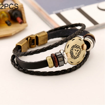 2 PCS Couple Lovers Jewelry Leather Braided Constellation Detail Hand Chain Bracelet, Size: 21*1.2cm, HC3505A, HC3505B, HC3505C, HC3505D, HC3505E, HC3505F, HC3505G, HC3505H, HC3505J, HC3505K, HC3505L, HC3505M