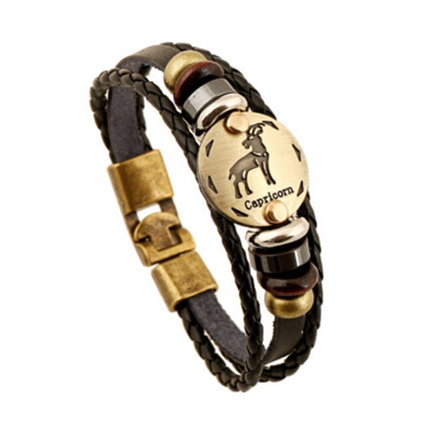 2 PCS Couple Lovers Jewelry Leather Braided Constellation Detail Hand Chain Bracelet, Size: 21*1.2cm, HC3505A, HC3505B, HC3505C, HC3505D, HC3505E, HC3505F, HC3505G, HC3505H, HC3505J, HC3505K, HC3505L, HC3505M