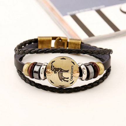 2 PCS Couple Lovers Jewelry Leather Braided Constellation Detail Hand Chain Bracelet, Size: 21*1.2cm, HC3505A, HC3505B, HC3505C, HC3505D, HC3505E, HC3505F, HC3505G, HC3505H, HC3505J, HC3505K, HC3505L, HC3505M