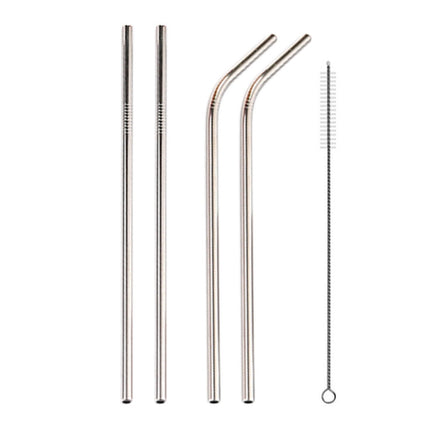 4pcs Reusable Stainless Steel Drinking Straw + Cleaner Brush Set Kit,  215*6mm, 215*6mm (Combination)