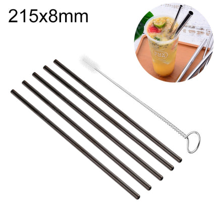 5pcs Reusable Stainless Steel Straight Drinking Straw + Cleaner Brush Set Kit,  215*8mm, 215*8mm (Straight)