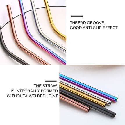 5pcs Reusable Stainless Steel Straight Drinking Straw + Cleaner Brush Set Kit,  215*8mm, 215*8mm (Straight)