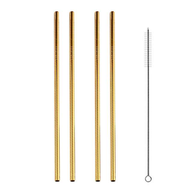 5pcs Reusable Stainless Steel Straight Drinking Straw + Cleaner Brush Set Kit,  215*8mm, 215*8mm (Straight)