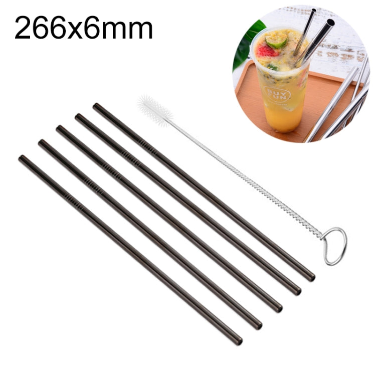 5pcs Reusable Stainless Steel Straight Drinking Straw + Cleaner Brush Set Kit,  266*6mm, 266*6mm (Straight)