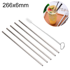 5pcs Reusable Stainless Steel Straight Drinking Straw + Cleaner Brush Set Kit,  266*6mm, 266*6mm (Straight)