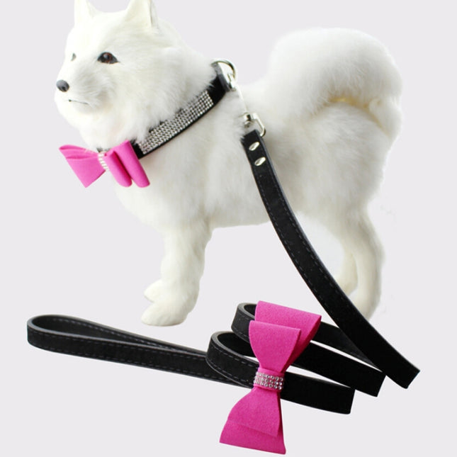 Flocking Diamond Studded Bowknot Pet Collar Dog Collar Pet Products, Size: S, 1.5 * 37cm