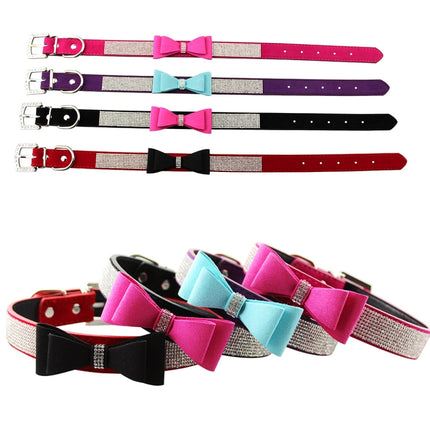 Flocking Diamond Studded Bowknot Pet Collar Dog Collar Pet Products, Size: S, 1.5 * 37cm