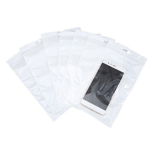 100 PCS 11cm x 18cm Hang Hole Clear Front White Pearl Jewelry Zip Lock Packaging Bag, Custom Printing and Size are welcome, 11*18cm