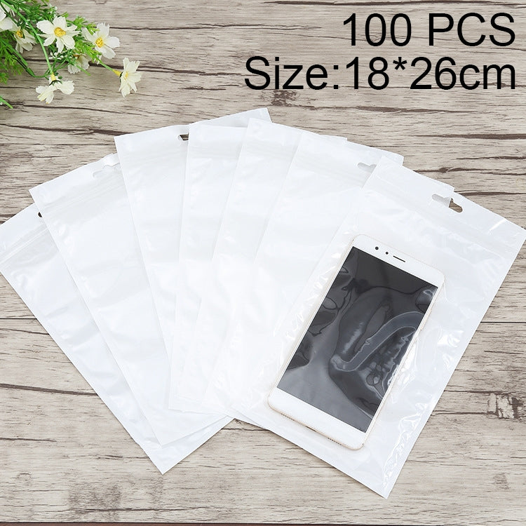 100 PCS 18cm x 26cm Hang Hole Clear Front White Pearl Jewelry Zip Lock Packaging Bag, Custom Printing and Size are welcome, 18*26cm