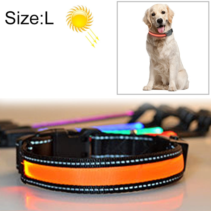 Medium and Large Dog Pet Solar + USB Charging LED Light Collar, Neck Circumference Size: L, 50-60cm, Size: L