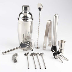14 in 1 Stainless Steel Cocktail Shaker Tools Set with Bamboo Mount, Capacity: 750ml, 750ml, Bamboo