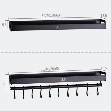 50cm 8 Hooks Kitchen Multi-function Wall Hanging Holder Seasoning Storage Rack, 50cm 8 Hooks (Black)