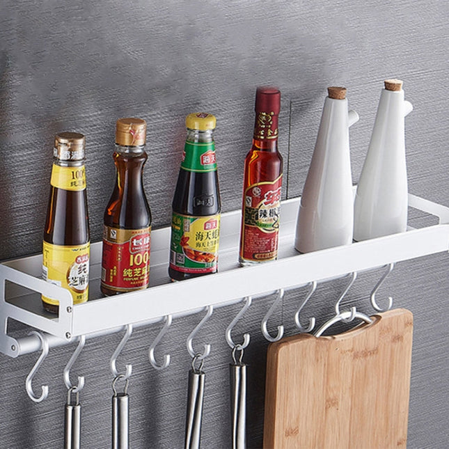 60cm 10 Hooks Kitchen Multi-function Wall Hanging Holder Seasoning Storage Rack, 60cm 10 Hooks(Silver)