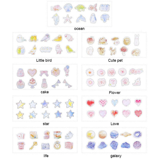 10 Packs Creative Waterproof PVC Sticker DIY Album Diary Watercolor Decorative Sticker, Random Delivery