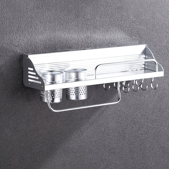 50cm 2 Cups 8 Hooks Multi-function Kitchen Punching Wall-mounted Plastic Edge Condiment Storage Rack, 50cm Punching Plastic Edge