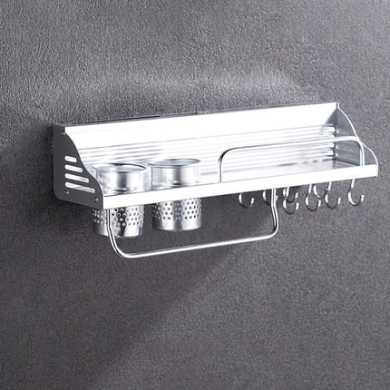 50cm 2 Cups 8 Hooks Multi-function Kitchen Punching Wall-mounted Plastic Edge Condiment Storage Rack, 50cm Punching Plastic Edge