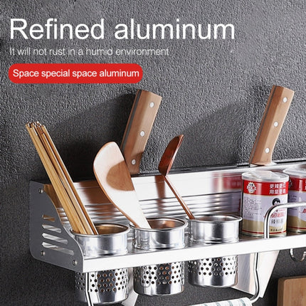 50cm 2 Cups 8 Hooks Multi-function Kitchen Punching Wall-mounted Plastic Edge Condiment Storage Rack, 50cm Punching Plastic Edge