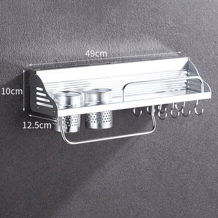 50cm 2 Cups 8 Hooks Multi-function Kitchen Punching-free Wall-mounted Plastic Edge Condiment Holder Storage Rack, 50cm Punching-free Plastic Edge