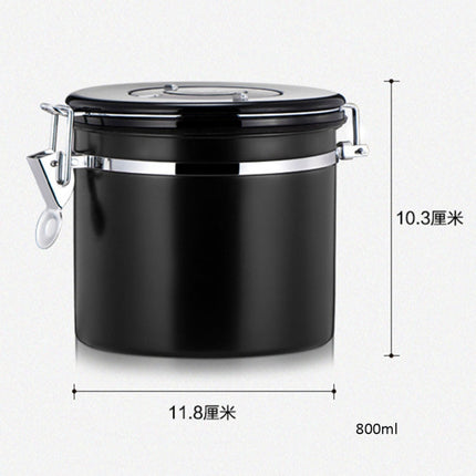 800ml Stainless Steel Sealed Food Coffee Grounds Bean Storage Container with Built-in CO2 Gas Vent Valve & Calendar