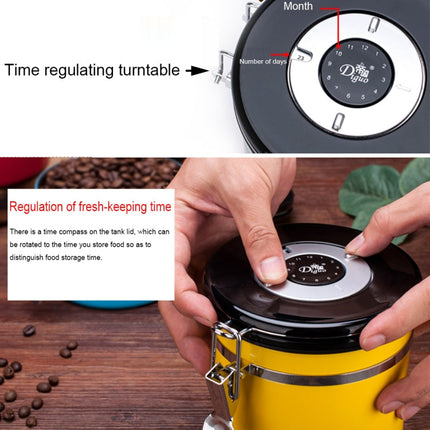 800ml Stainless Steel Sealed Food Coffee Grounds Bean Storage Container with Built-in CO2 Gas Vent Valve & Calendar