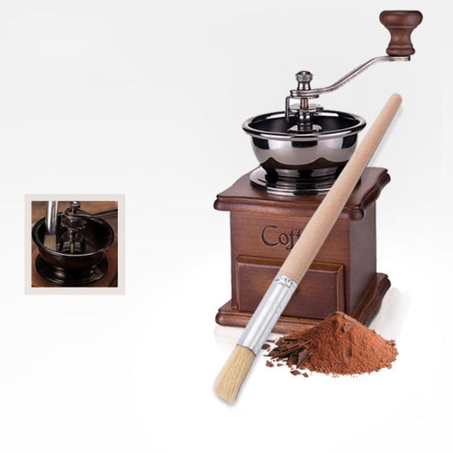 2 PCS Wood Handle Bristles Coffee Grinder Dusting Cleaning Brush, Length: 19.5cm, Cleaning Brush