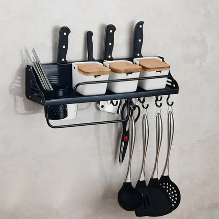 A Version 50cm 1 Cup  8 Hooks Kitchen Multi-function Wall-mounted Condiment Storage Rack, A Version 50cm 1 Cup