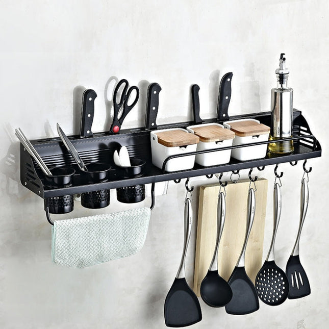 A Version 80cm 3 Cups 10 Hooks Kitchen Multi-function Wall-mounted Condiment Storage Rack, A Version 80cm 3 Cups