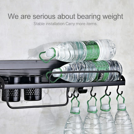 B Version 50cm 2 Cups 10 Hooks Kitchen Multi-function Wall-mounted Condiment Storage Rack, B Version 50cm 2 Cups