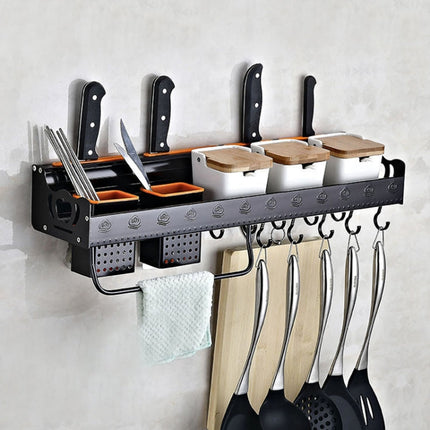C Version 60cm 2 Cups 10 Hooks Kitchen Multi-function Wall-mounted Condiment Storage Rack, C Version 60cm 2 Cups