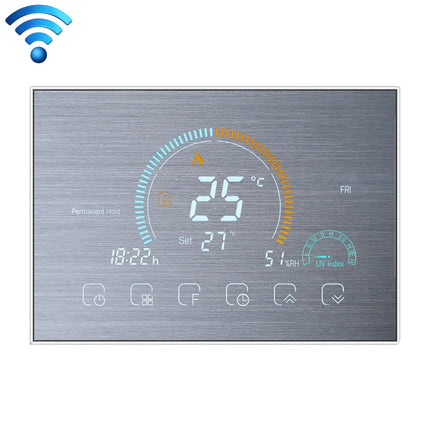 BHT-8000-GCLW-SS Brushed Stainless Steel Mirror Controlling Water/Gas Boiler Heating Energy-saving and Environmentally-friendly Smart Home Negative Display LCD Screen Round Room Thermostat with WiFi, with WiFi