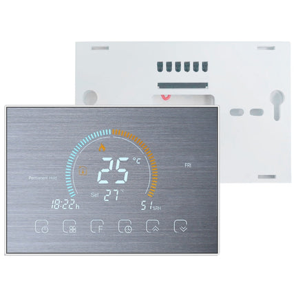 BHT-8000-GCLW-SS Brushed Stainless Steel Mirror Controlling Water/Gas Boiler Heating Energy-saving and Environmentally-friendly Smart Home Negative Display LCD Screen Round Room Thermostat with WiFi, with WiFi