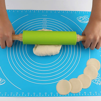 kn055 Solid Wooden Handle Silicone Rolling Pin Non-stick Food Dumpling Stick, Length: 23cm, Random Color Delivery