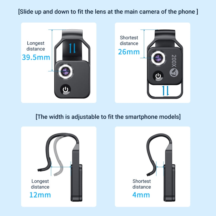 APEXEL APL-MS002BK 200X HD Universal Portable Mobile Phone Microscope with LED Light, APL-MS002BK