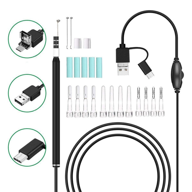 i95 3 in 1 USB Ear Scope Inspection HD 0.3MP Camera Visual Ear Spoon for OTG Android Phones & PC & MacBook, 1.75m Length Cable, 3 in 1 White  0.3MP