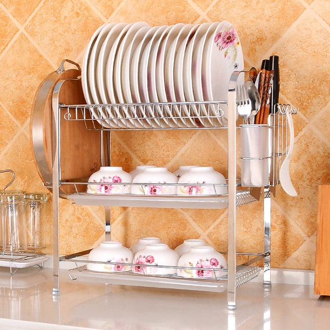 Multi-function Kitchen Stainless Steel Three Layers Flower Shape Steel Sheet Rack Hanging Bowl Dish Holder, Three Layers Flower Shape