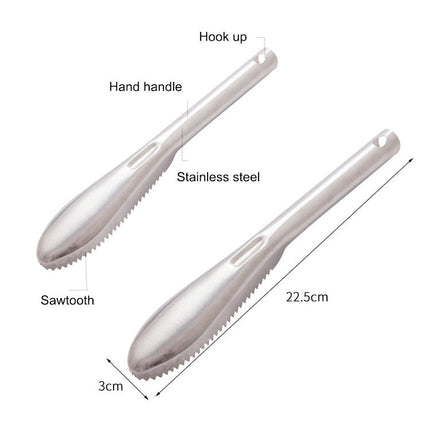 Kitchen Essential Stainless Steel Bidirectional Sawtooth Fish Scraper Fish Scale Planing Knife, 22.5x3cm