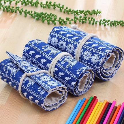 72 Slots Cosmic Galaxy Print Pen Bag Canvas Pencil Wrap Curtain Roll Up Pencil Case Stationery Pouch, 72 Slots