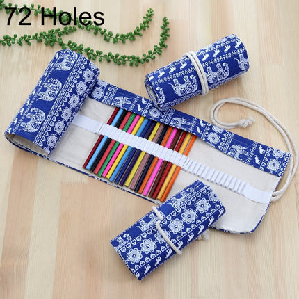 72 Slots Cosmic Galaxy Print Pen Bag Canvas Pencil Wrap Curtain Roll Up Pencil Case Stationery Pouch, 72 Slots