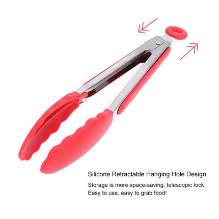 9 inch Silicone Non-slip Food Bread Barbecue BBQ Clip Tongs Kitchen Tools, 9 inch Black, 9 inch Red