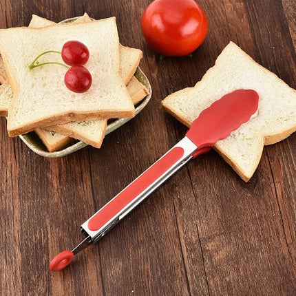 9 inch Silicone Non-slip Food Bread Barbecue BBQ Clip Tongs Kitchen Tools, 9 inch Black, 9 inch Red