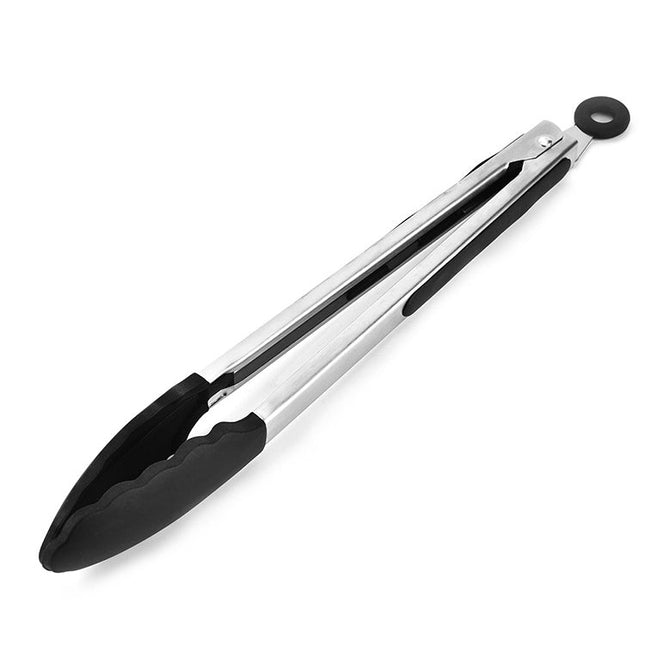 12 inch Silicone Non-slip Food Bread Barbecue BBQ Clip Tongs Kitchen Tools, 12 inch Black, 12 inch Red