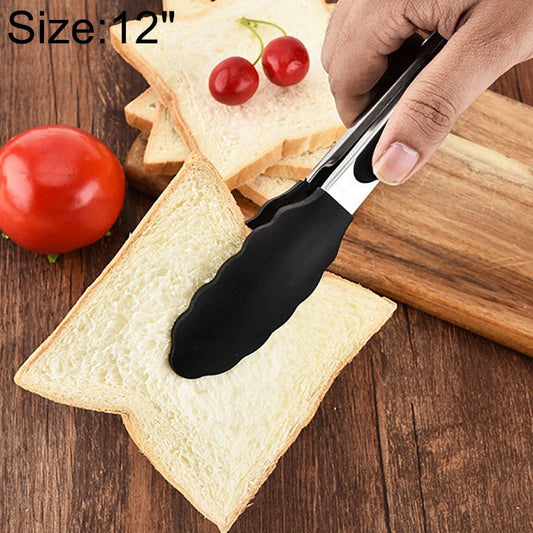 12 inch Silicone Non-slip Food Bread Barbecue BBQ Clip Tongs Kitchen Tools, 12 inch Black, 12 inch Red