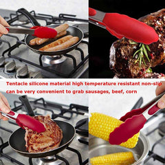 12 inch Silicone Non-slip Food Bread Barbecue BBQ Clip Tongs Kitchen Tools, 12 inch Black, 12 inch Red