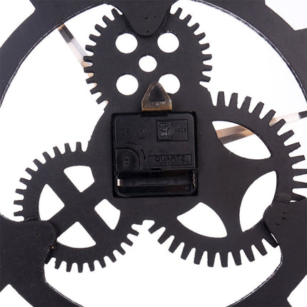 Retro Wooden Round Single-sided Gear Clock Number Wall Clock, Diameter: 58cm, Number 58, Number 58cm